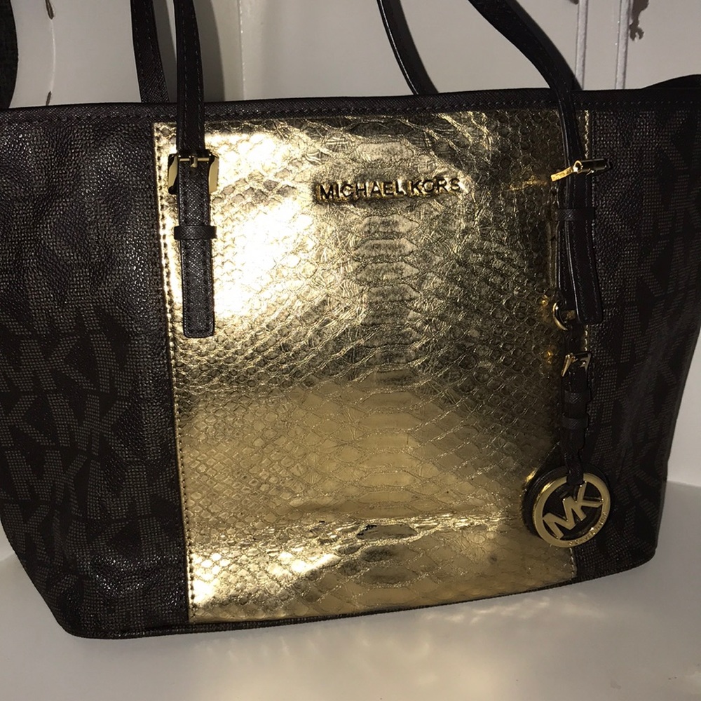 Michael Kors signature print with Gold snake skin